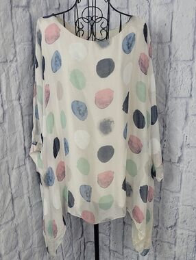 NWT Tina Stephens Italy Cape Blouse One Size Polka Dot Lagenlook Boho Top